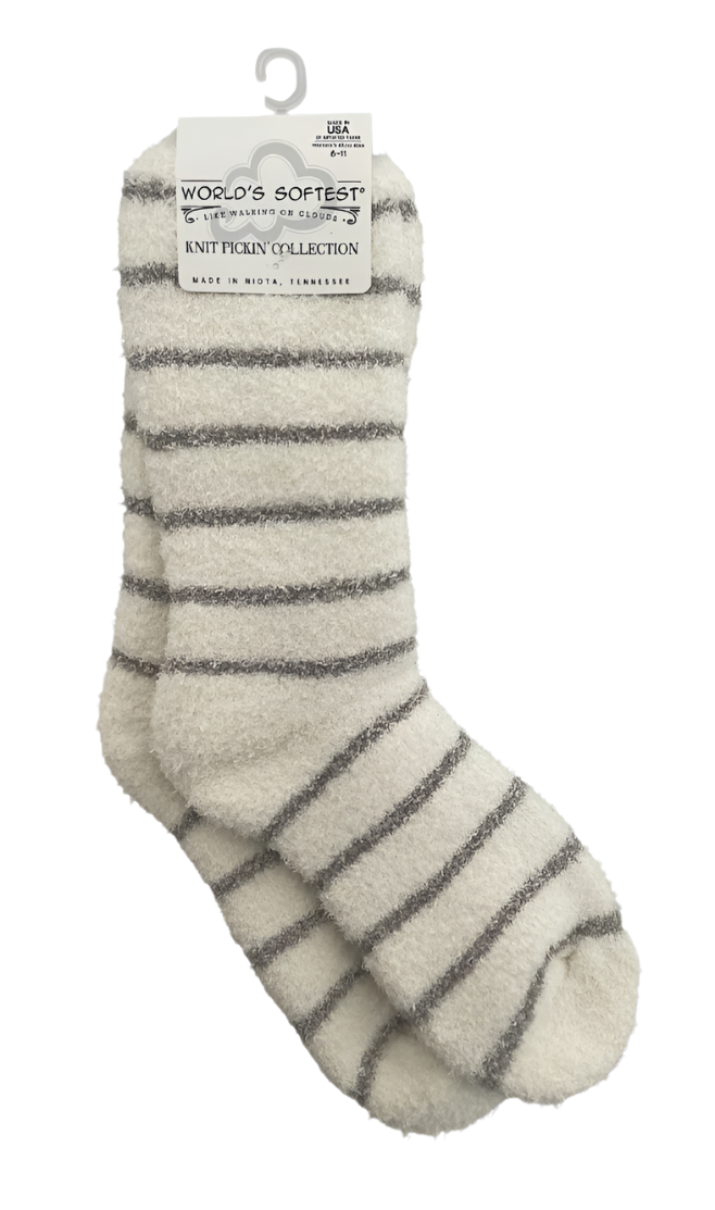 Cream & Grey-Striped Socks
