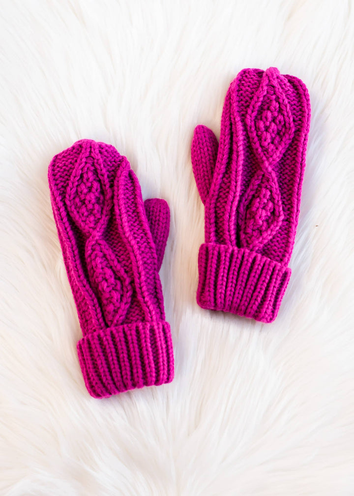 Magenta Cable Knit Mittens