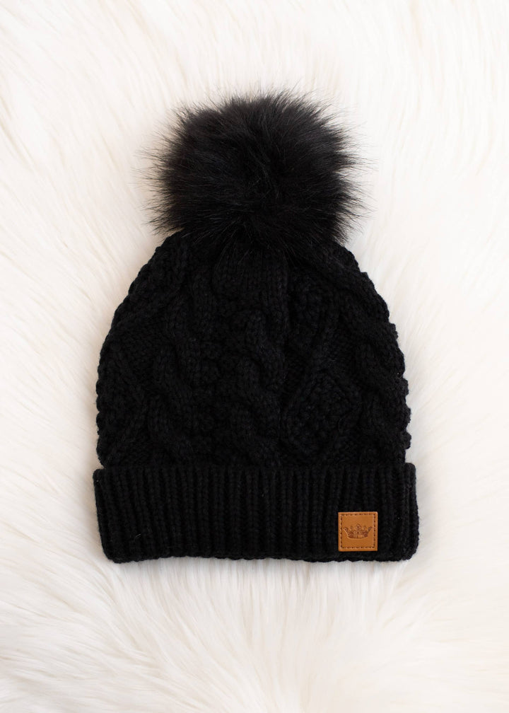 Black Cable Knit w/ Black Pom Hat