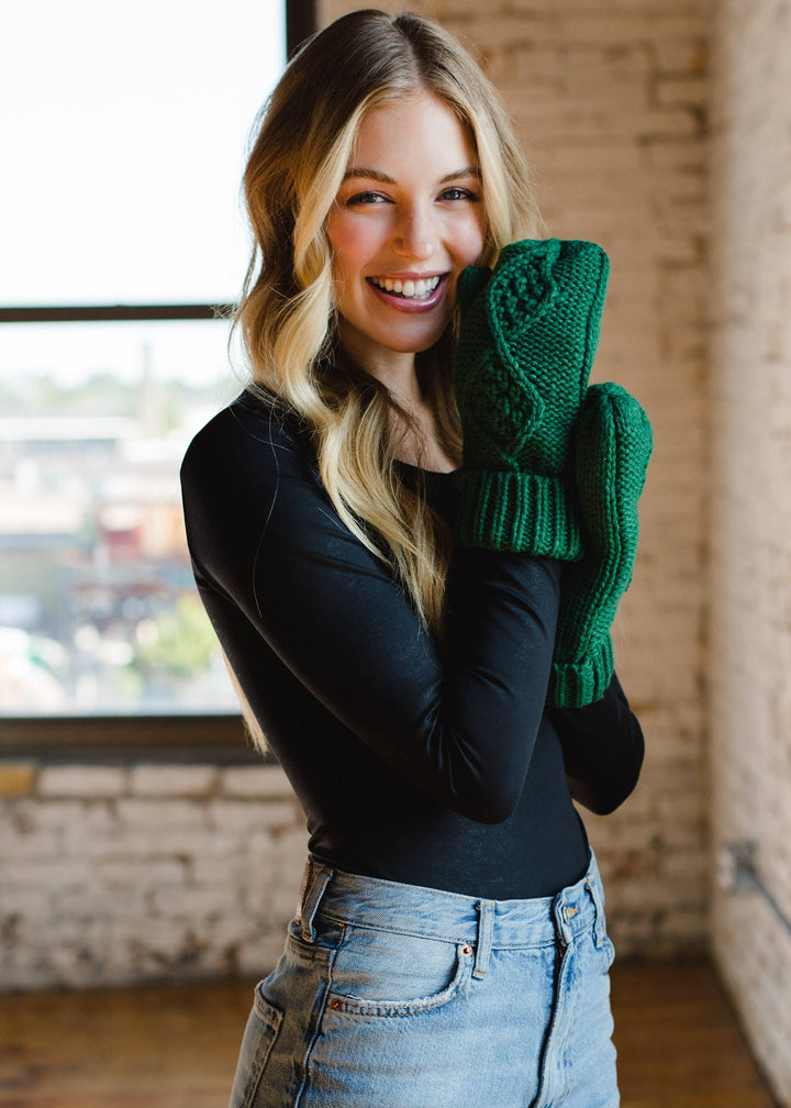 Green Cable Knit Mittens