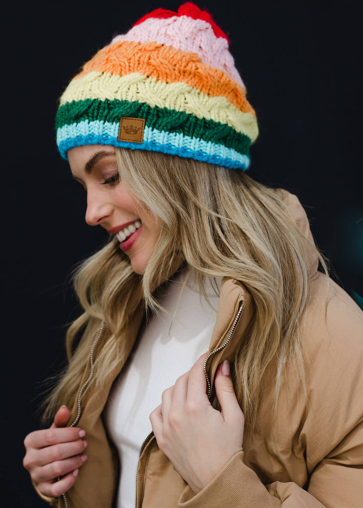 Rainbow w/ Pink Stripe Beanie