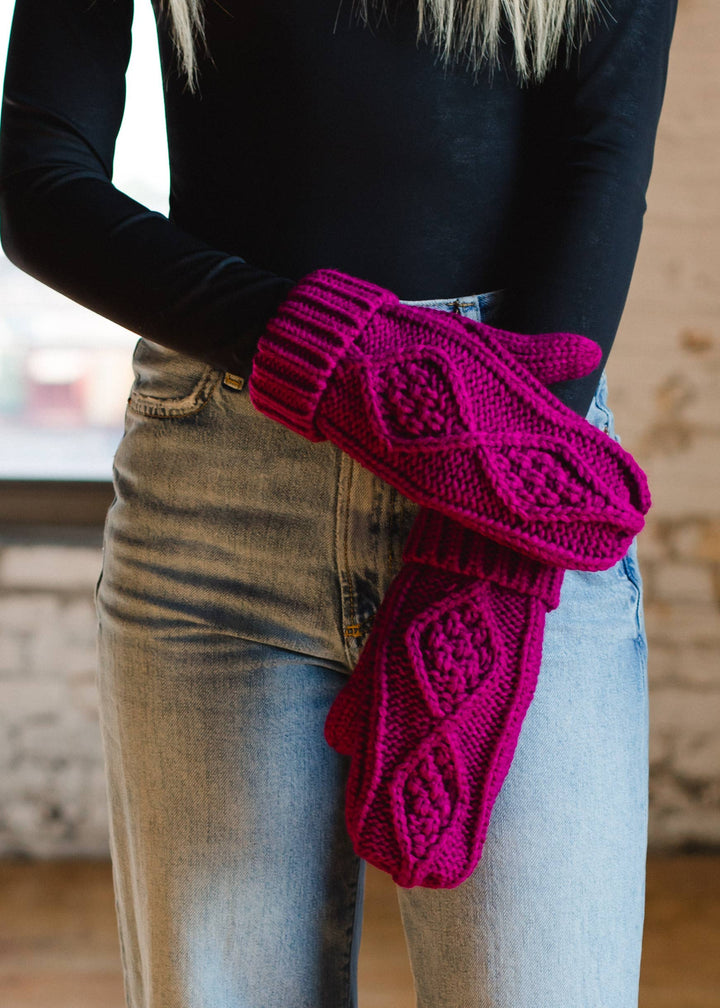 Magenta Cable Knit Mittens