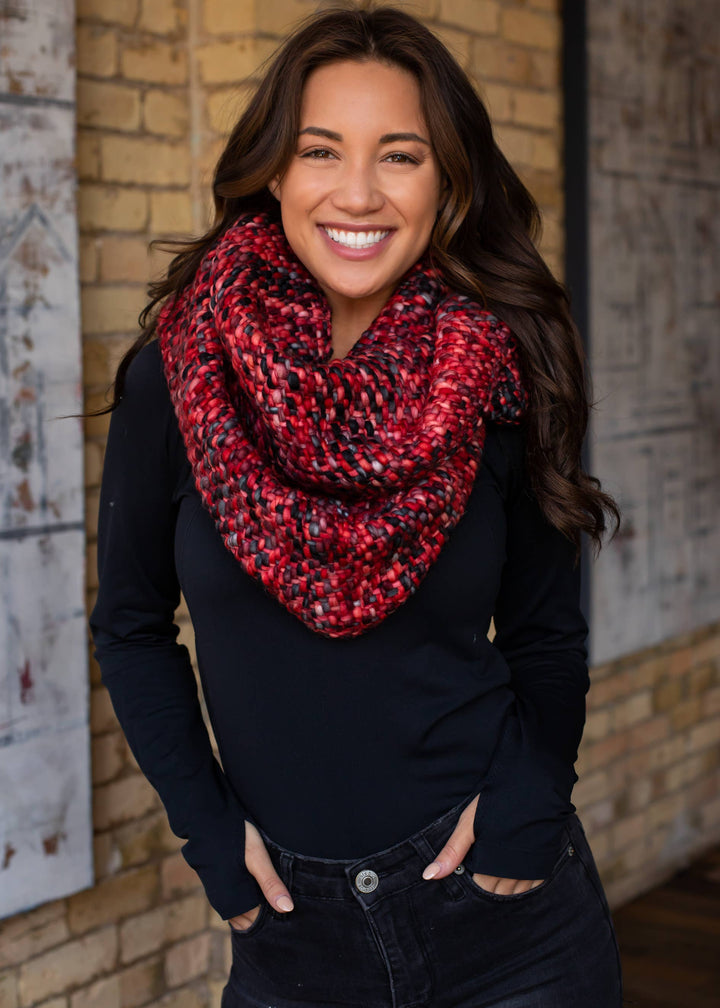 Red/Grey/Black Loom Woven Infinity Scarf