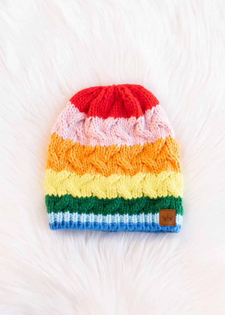 Rainbow w/ Pink Stripe Beanie