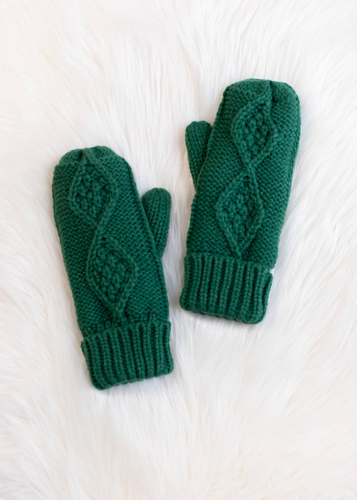 Green Cable Knit Mittens