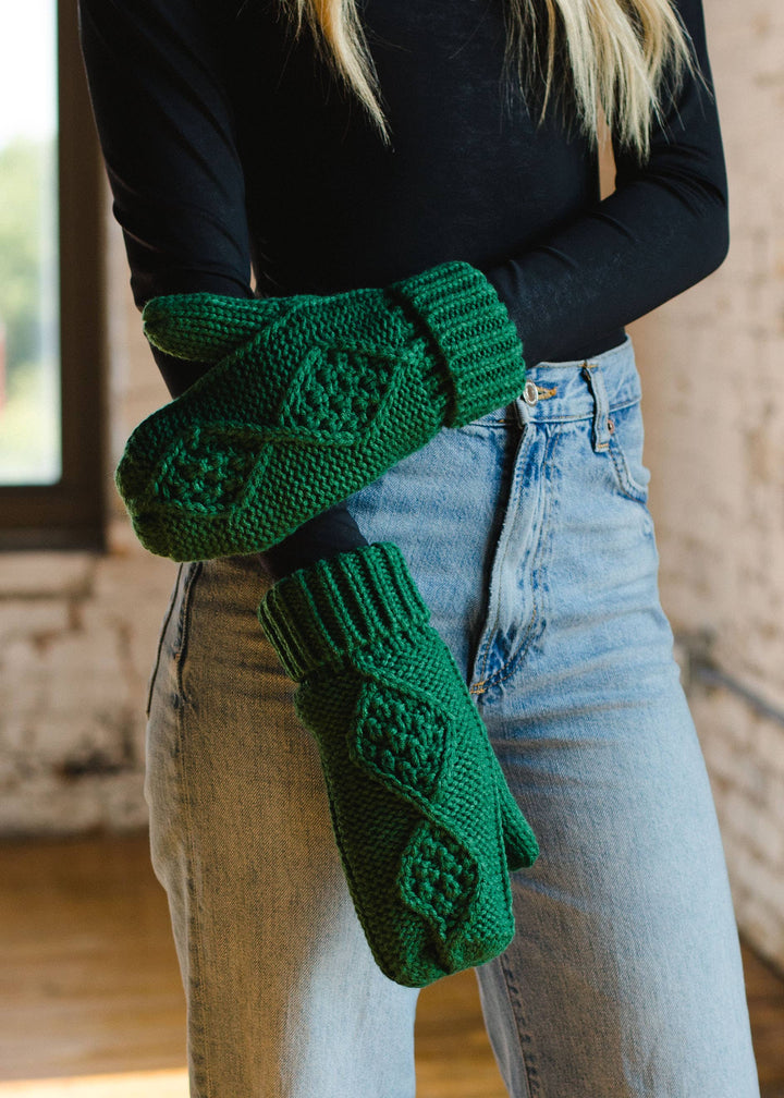 Green Cable Knit Mittens